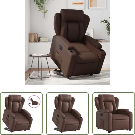 vidaXL Sillón para personas mayores -  Sillón reclinable elevable eléctrico de cuero sintético marrón