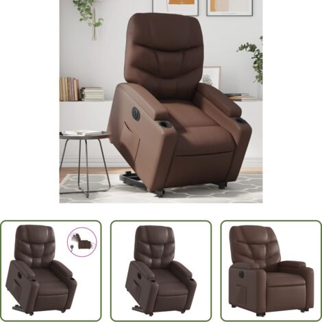 vidaXL Sillón para personas mayores -  Sillón reclinable elevable eléctrico de cuero sintético marrón