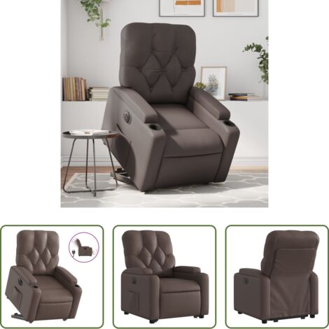 vidaXL Sillón para personas mayores -  Sillón reclinable elevable eléctrico de cuero sintético marrón