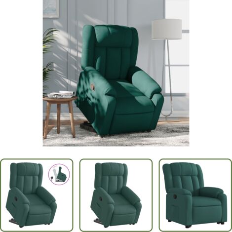 vidaXL Sillón para personas mayores -  Sillón reclinable elevable tela verde oscuro