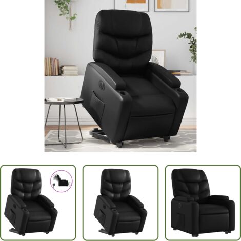 vidaXL Sillón para personas mayores -  Sillón reclinable y elevable eléctrico cuero sintético negro
