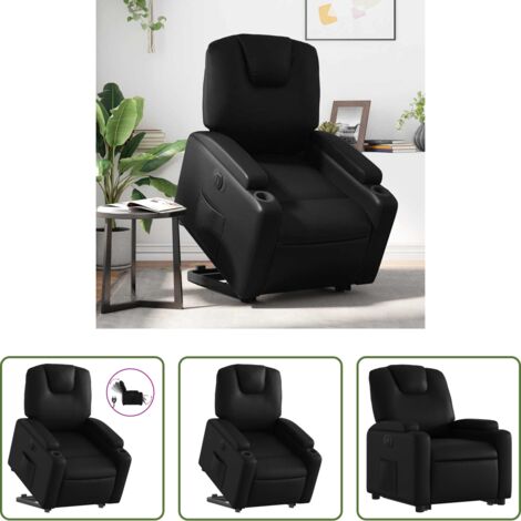vidaXL Sillón para personas mayores -  Sillón reclinable y elevable eléctrico cuero sintético negro