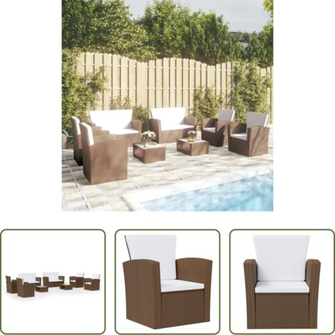 vidaXL Sillones de jardín -  Set muebles de jardín 8 pzas y cojines ratán sintético marrón