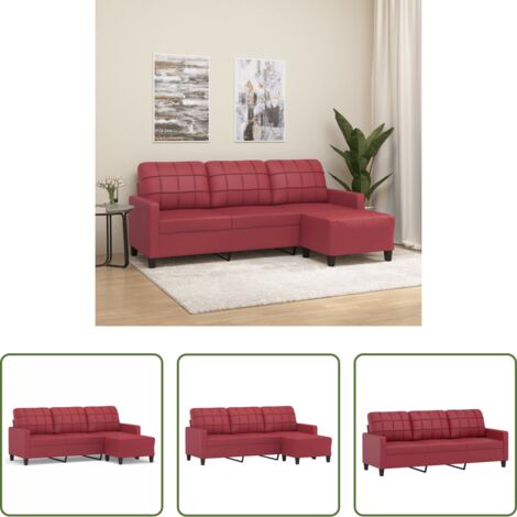 vidaXL Similpelle -  Divano a 3 Posti con Poggiapiedi Rosso Vino 180cm in Similpelle