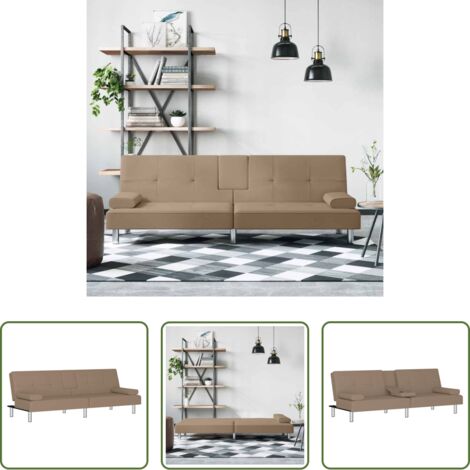 vidaXL Similpelle -  Divano Letto con Portabicchieri in Similpelle Cappuccino
