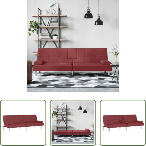 vidaXL Similpelle -  Divano Letto con Portabicchieri in Similpelle Rosso Vino