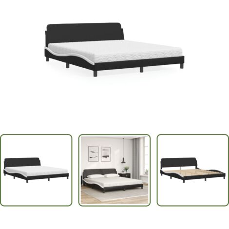 vidaXL Similpelle -  Letto con Materasso Dover Nero e Bianco 180x200 cm in Similpelle