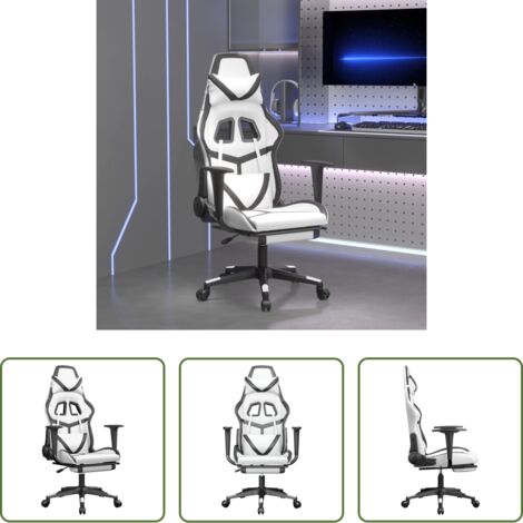 vidaXL Similpelle -  Sedia da Gaming con Poggiapiedi Bianco e Nero in Similpelle