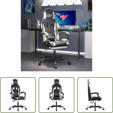 vidaXL Similpelle -  Sedia da Gaming con Poggiapiedi Nero e Bianco in Similpelle