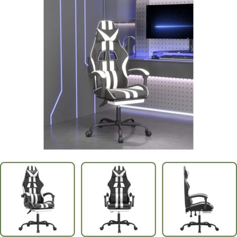 vidaXL Similpelle -  Sedia da Gaming con Poggiapiedi Nero e Bianco in Similpelle