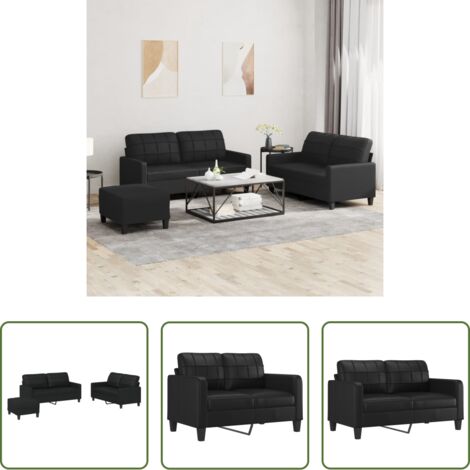 vidaXL Similpelle -  Set di Divani 3 pz con Cuscini Nero in Similpelle