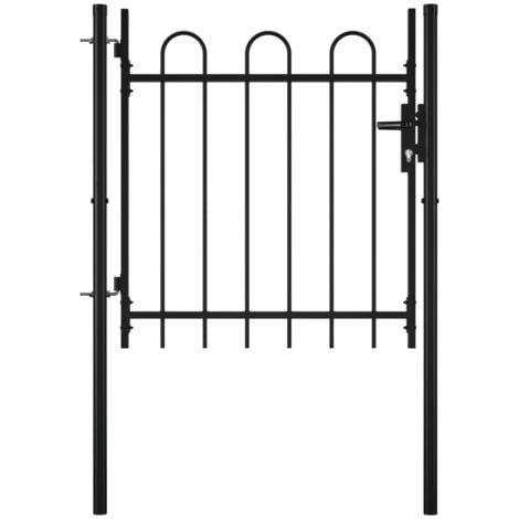 main image of "vidaXL Single Door Fence Gate with Hoop Top 100 x 75 cm - Black"