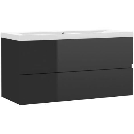 vidaXL Sink Cabinet with Built-in Basin High Gloss Black Engineered Wood - Black