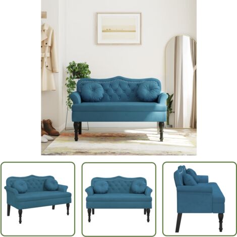 vidaXL Sitzbank mit Kissen Blau 120,5x65x75 cm Samt