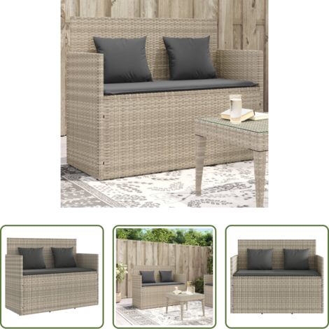 vidaXL Sitzgelegenheit -  Gartenbank mit Kissen Hellgrau Poly Rattan