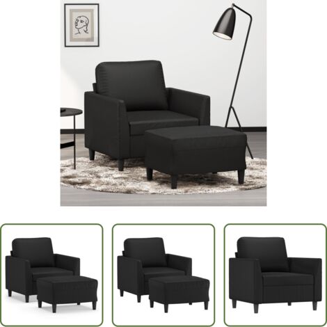 vidaXL Sitzgelegenheit -  Sessel mit Hocker Schwarz 60 cm Kunstleder