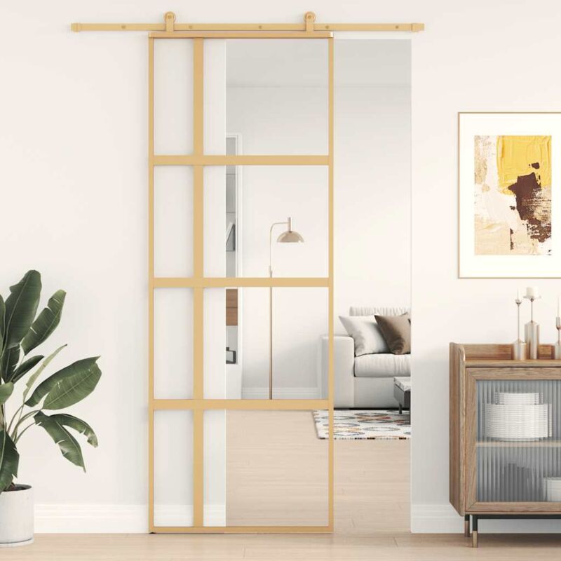 Vidaxl - Sliding Door Gold 76x205 Cm Clear Esg Glass And Aluminium