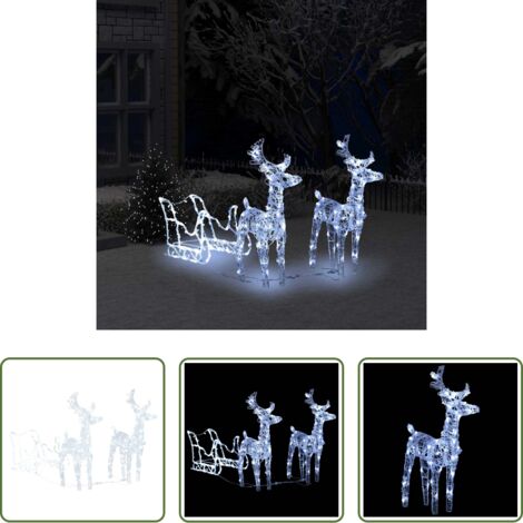 vidaXL Slitta natalizia -  Decorazione Natalizia Renne e Slitta 160 LED 130 cm in Acrilico