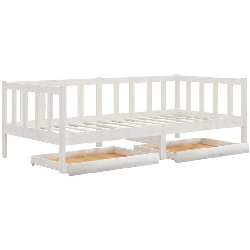 

Sofá cama con cajones madera de pino maciza blanco 90x200 cm - Blanco - Vidaxl