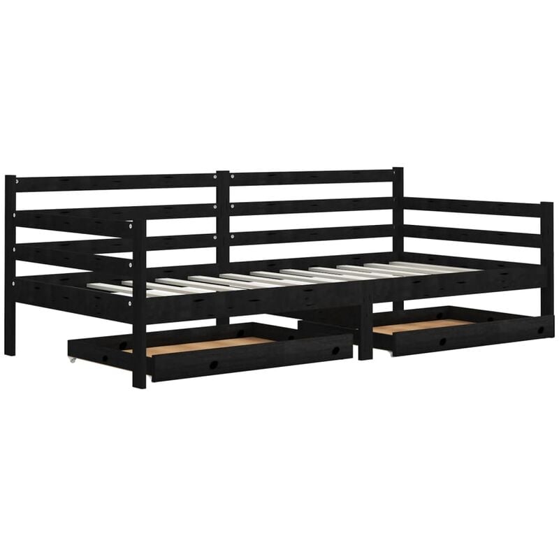 

Sofá cama con cajones madera de pino maciza negro 90x200 cm - Negro - Vidaxl
