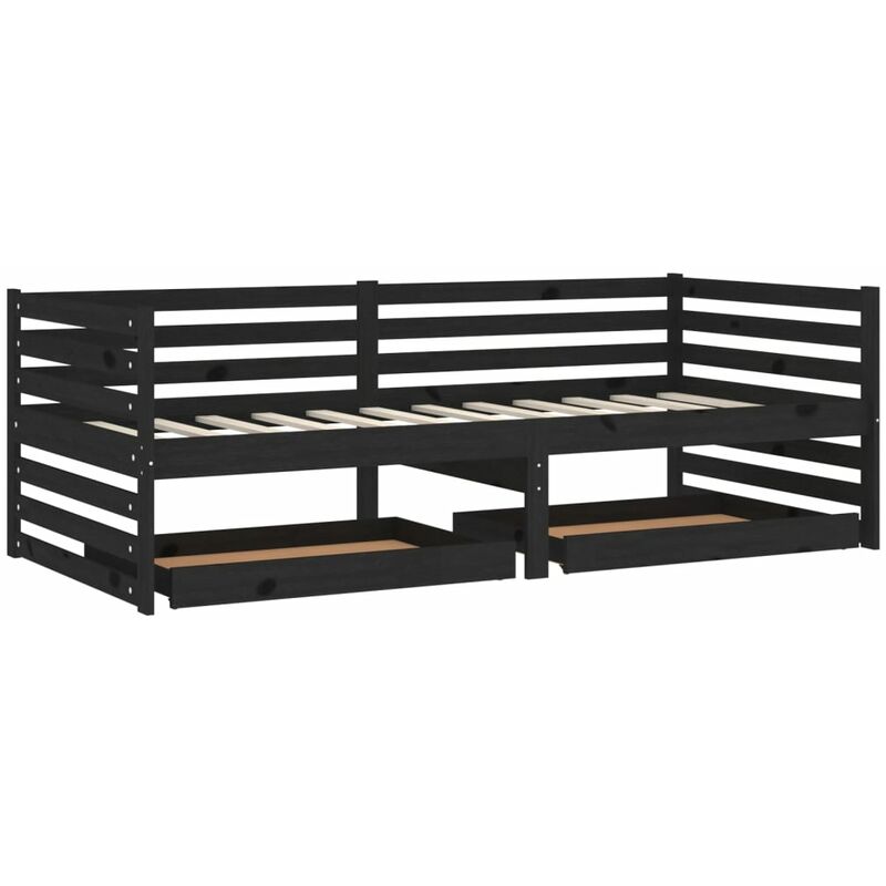 

Sofá cama con cajones madera de pino maciza negro 90x200 cm - Negro - Vidaxl