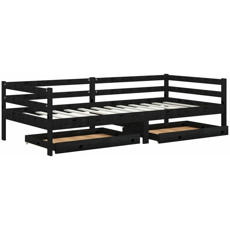 

Sofá cama con cajones madera de pino maciza negro 90x200 cm - Negro - Vidaxl