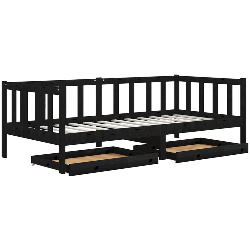 

Sofá cama con cajones madera de pino maciza negro 90x200 cm - Negro - Vidaxl