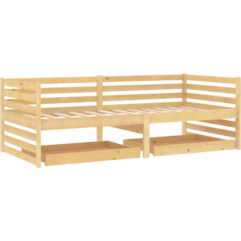 

Sofá cama con cajones madera maciza de pino 90x200 cm - Marrón - Vidaxl