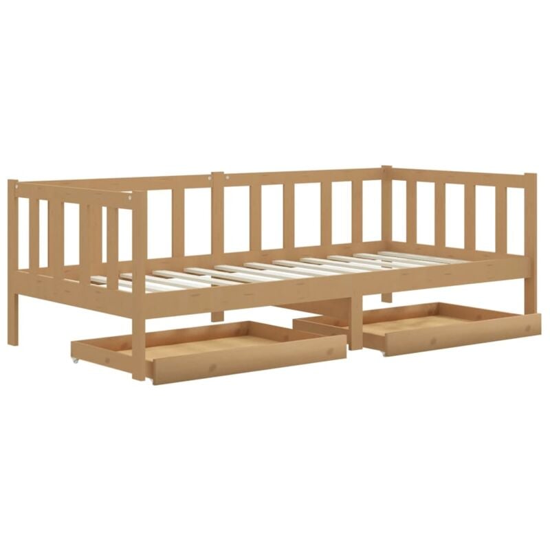 

Sofá cama con cajones madera pino maciza marrón miel 90x200 cm - Marrón - Vidaxl