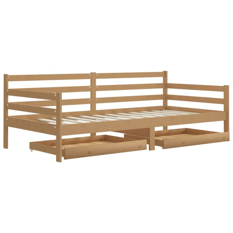 

vidaXL Sofá cama con cajones madera pino maciza marrón miel 90x200 cm - Marrón