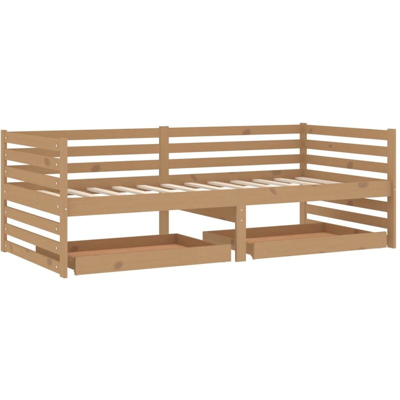 

Sofá cama con cajones madera pino maciza marrón miel 90x200 cm - Marrón - Vidaxl