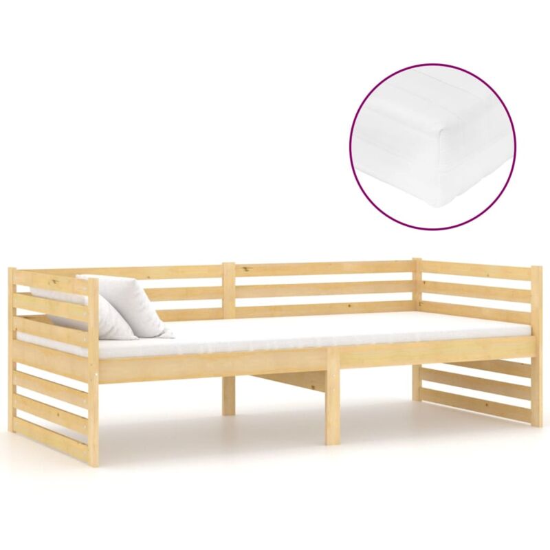 

vidaXL Sofá cama con colchón madera de pino maciza 90x200 cm - Marrón