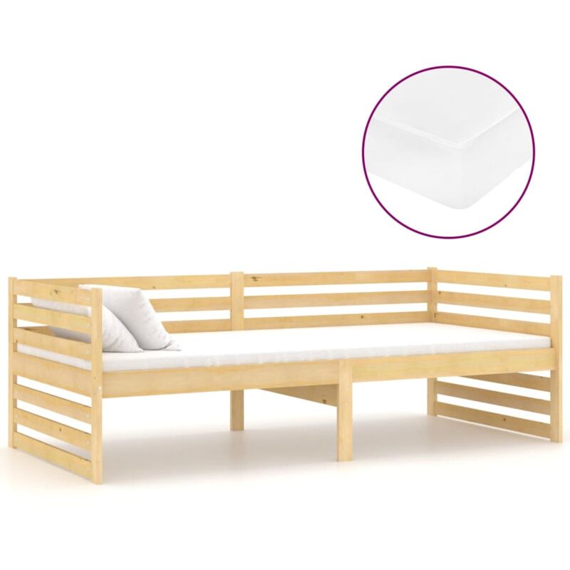 

Sofá cama con colchón madera de pino maciza 90x200 cm - Marrón - Vidaxl