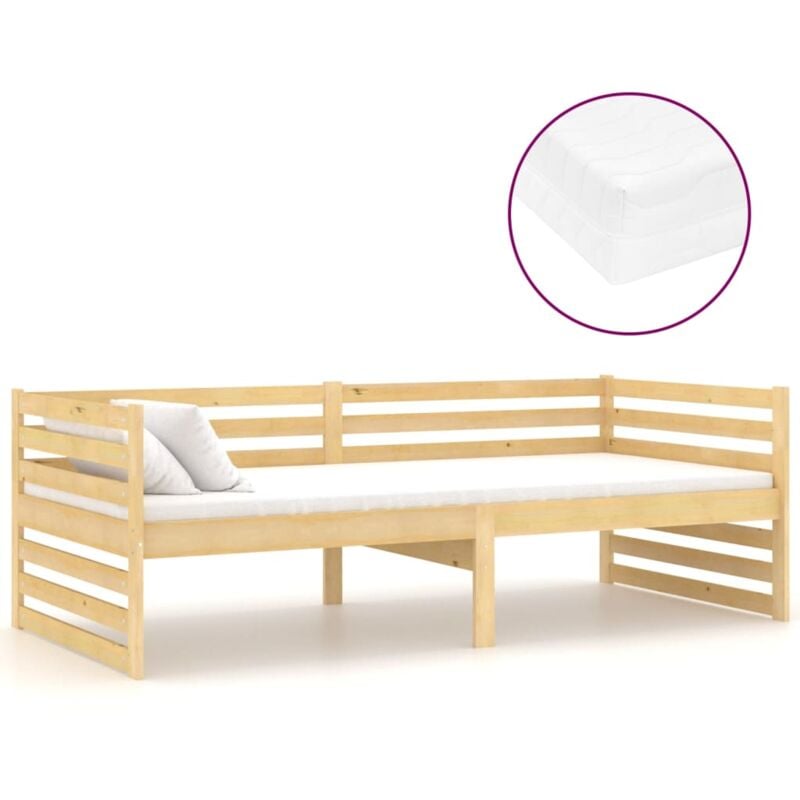 

vidaXL Sofá cama con colchón madera de pino maciza 90x200 cm - Marrón