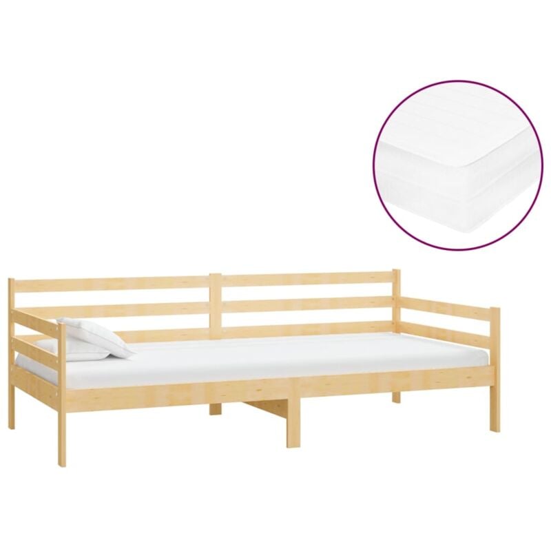 

vidaXL Sofá cama con colchón madera de pino maciza 90x200 cm - Marrón