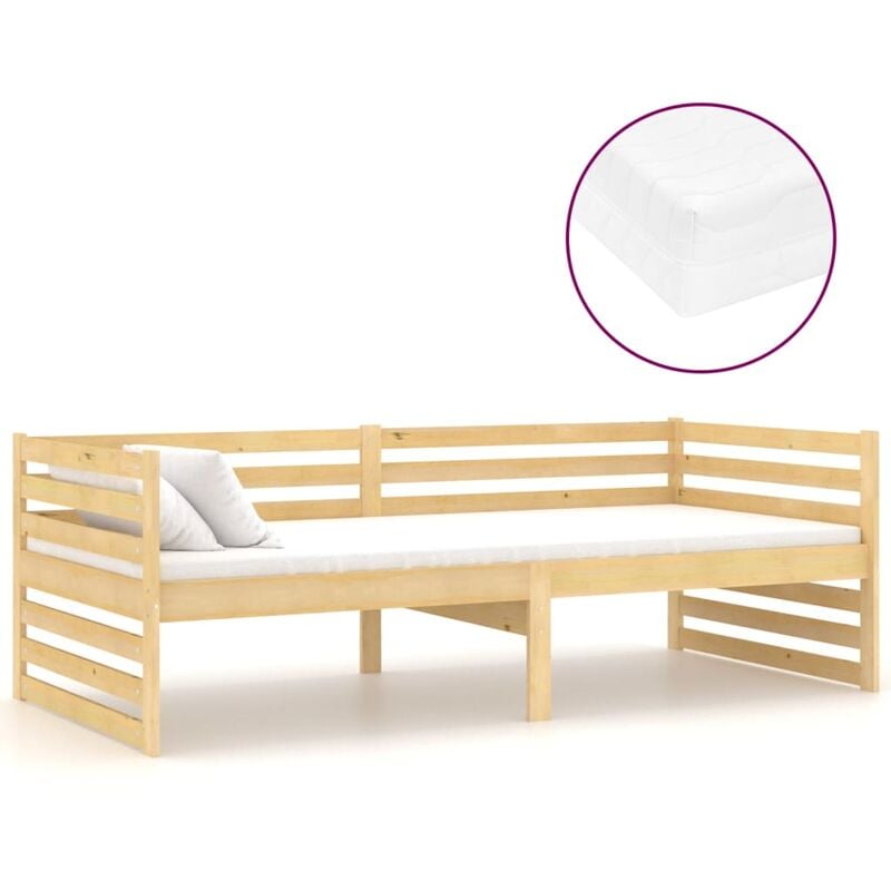 

vidaXL Sofá cama con colchón madera de pino maciza 90x200 cm - Marrón