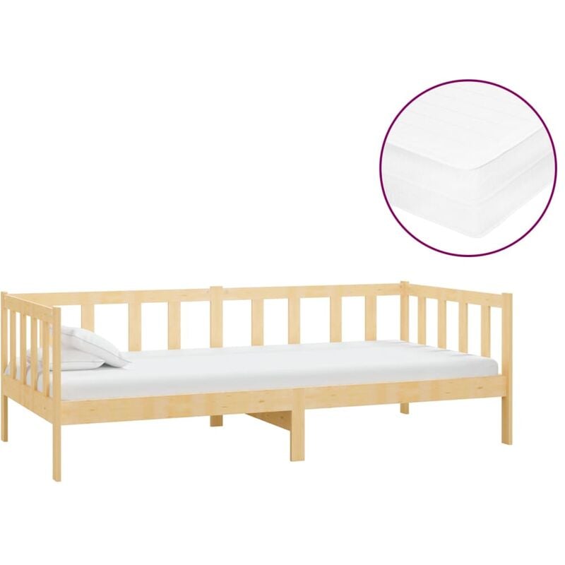 

vidaXL Sofá cama con colchón madera de pino maciza 90x200 cm - Marrón