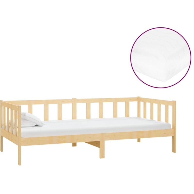 

vidaXL Sofá cama con colchón madera de pino maciza 90x200 cm - Marrón