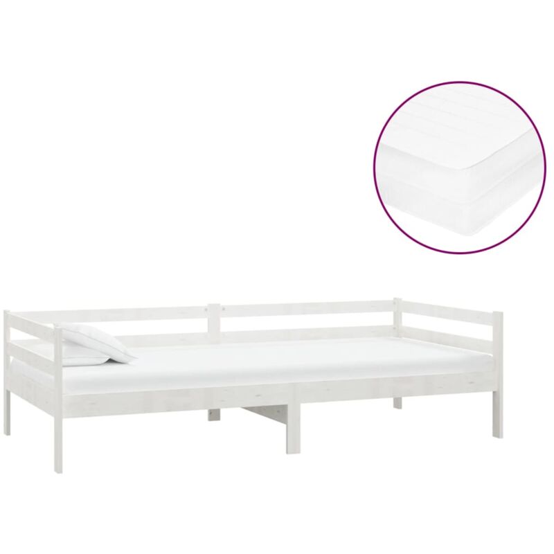 

vidaXL Sofá cama con colchón madera de pino maciza blanco 90x200 cm - Blanco