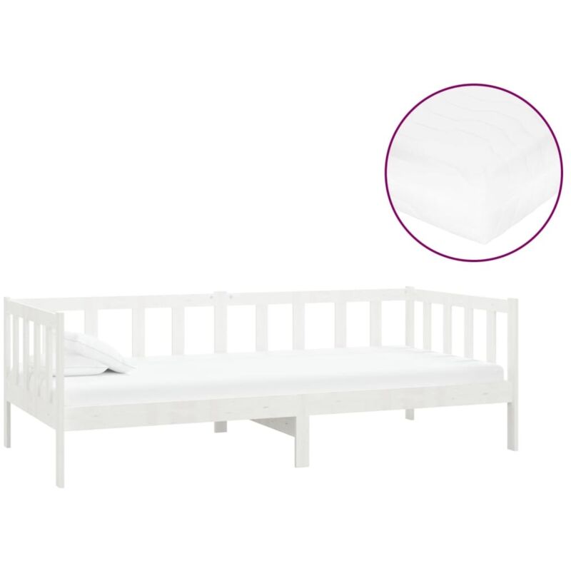 

vidaXL Sofá cama con colchón madera de pino maciza blanco 90x200 cm - Blanco