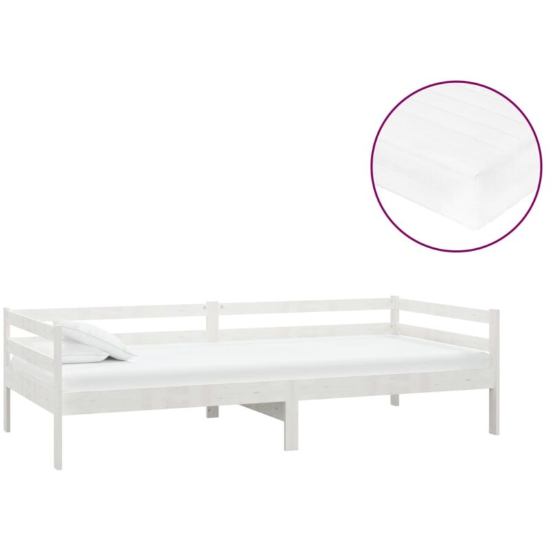 

Sofá cama con colchón madera de pino maciza blanco 90x200 cm - Blanco - Vidaxl