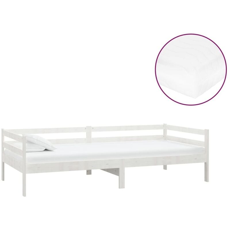

vidaXL Sofá cama con colchón madera de pino maciza blanco 90x200 cm - Blanco