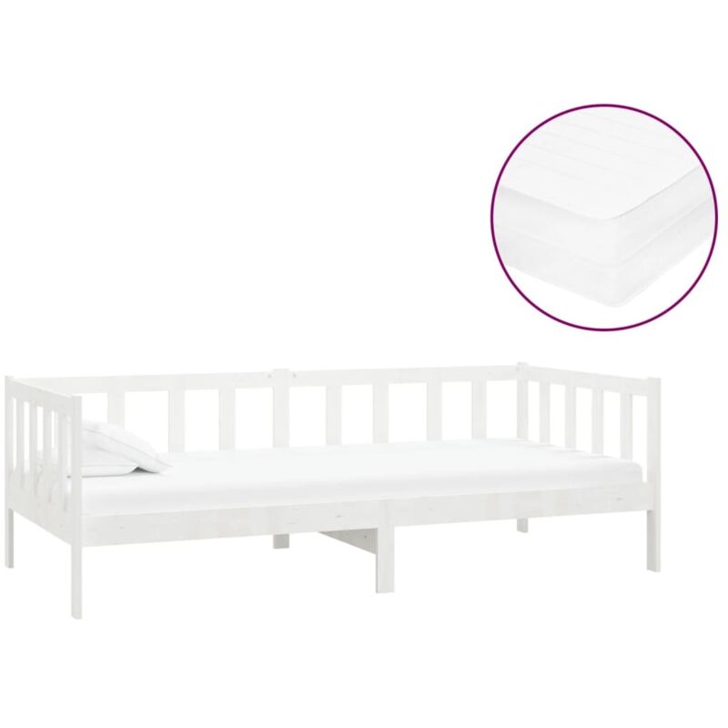 

vidaXL Sofá cama con colchón madera de pino maciza blanco 90x200 cm - Blanco