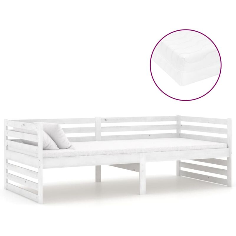 

vidaXL Sofá cama con colchón madera de pino maciza blanco 90x200 cm - Blanco