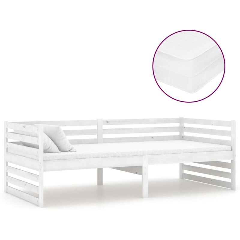 

vidaXL Sofá cama con colchón madera de pino maciza blanco 90x200 cm - Blanco