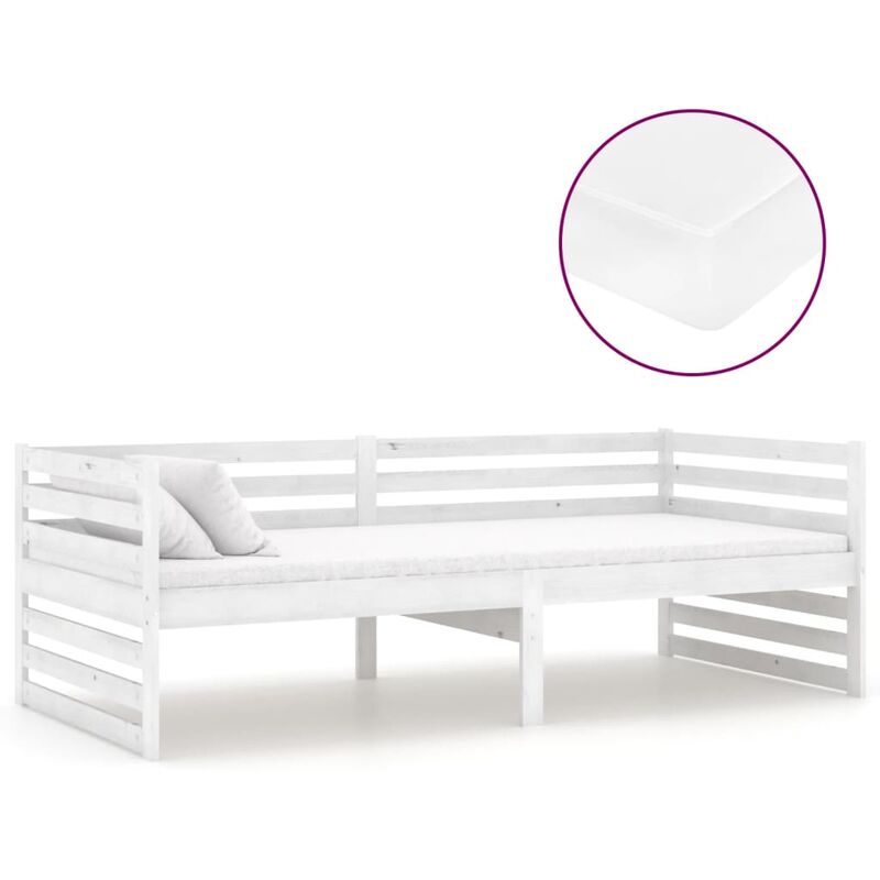 

Sofá cama con colchón madera de pino maciza blanco 90x200 cm - Blanco - Vidaxl