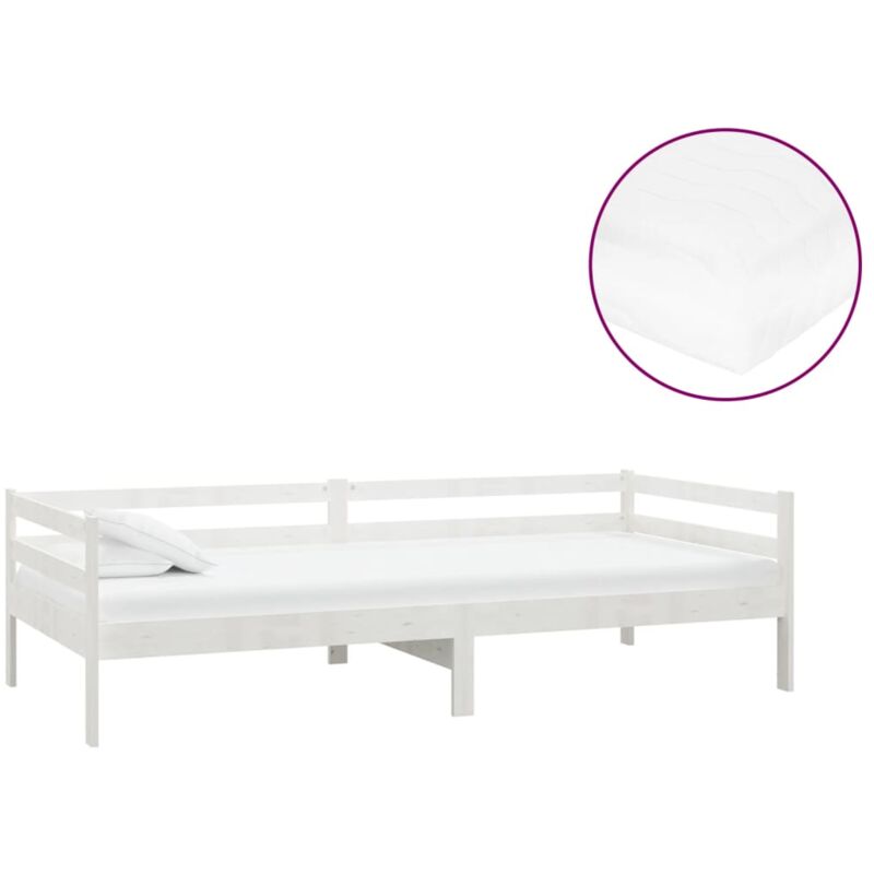 

vidaXL Sofá cama con colchón madera de pino maciza blanco 90x200 cm - Blanco