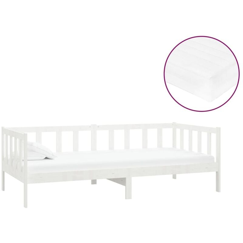 

vidaXL Sofá cama con colchón madera de pino maciza blanco 90x200 cm - Blanco
