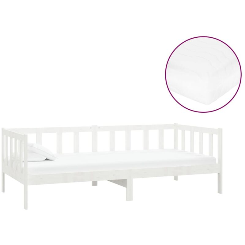 

vidaXL Sofá cama con colchón madera de pino maciza blanco 90x200 cm - Blanco