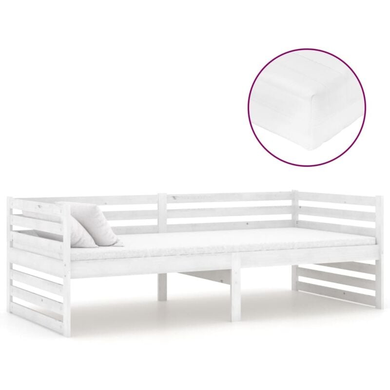 

vidaXL Sofá cama con colchón madera de pino maciza blanco 90x200 cm - Blanco